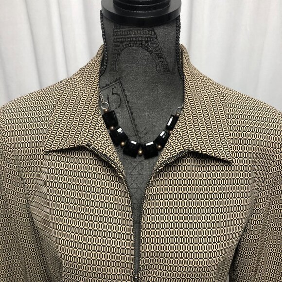 Norton McNaughton Blazer Womens Size 10 Tan Black Zipper Pockets Lined Jacket - Picture 2 of 6